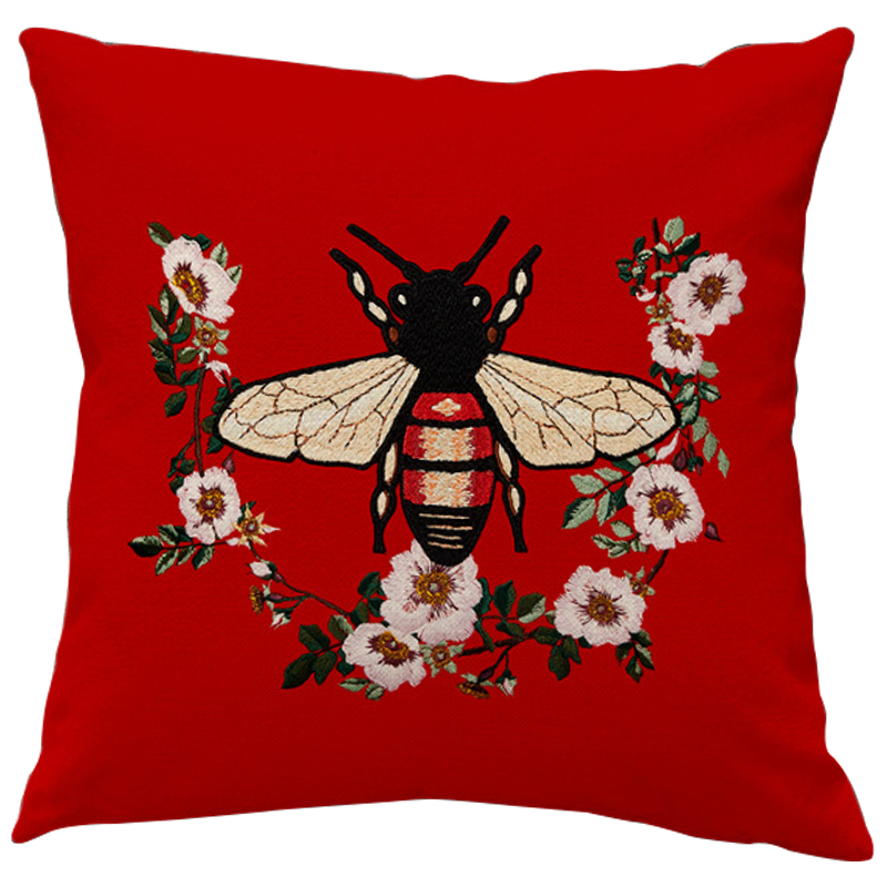 Декоративная подушка Стиль Gucci Bee Red Красный Бежевый Черный в Уфе | Loft Concept 