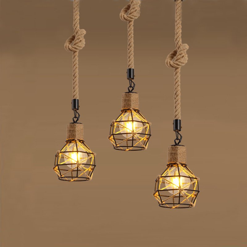 Подвесной светильник LOFT ROPE CHANDELIER CAGE Mono Черный Коричневый в Уфе | Loft Concept 