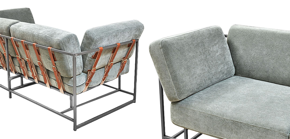 Двухместный диван Two Seat Sofa серо-голубой велюр Двухместный диван Two Seat Sofa серо-голубой велюр - Loft-Concept в Уфе