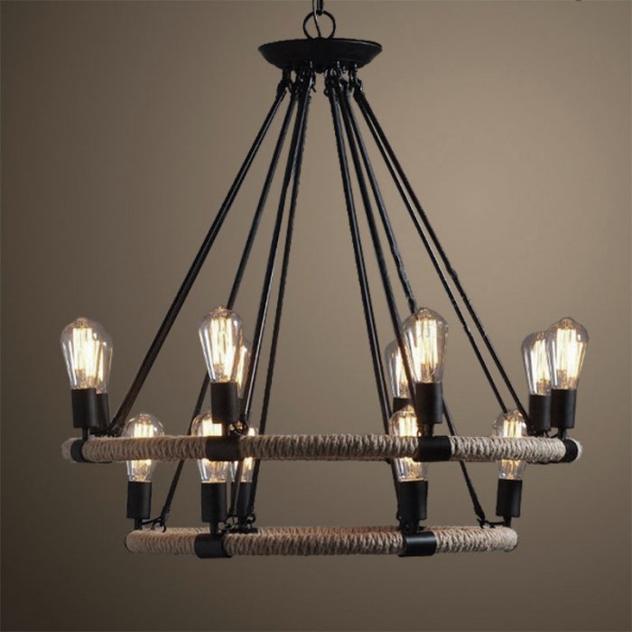 Люстра Round Tube Double Loft Rope Light Черный в Уфе | Loft Concept 