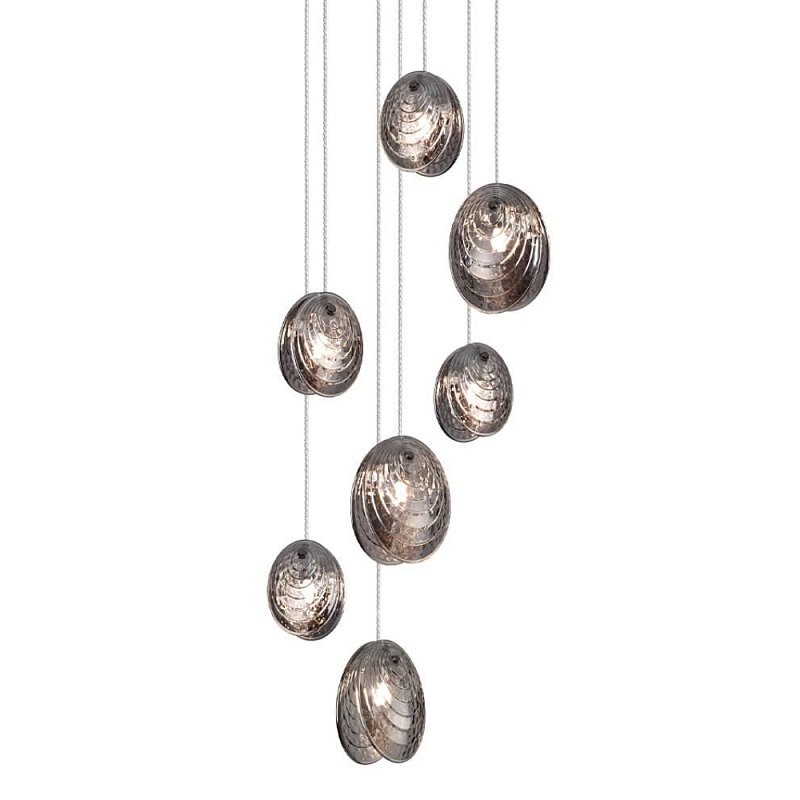 Люстра каскадная с 7-ю круглыми плафонами из рельефного стекла Disc Light Черный Прозрачный Перламутровый в Уфе | Loft Concept 