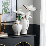 Ваза с золотыми полосами на белом фоне Chinoiserie Ceramics варинант исполнения - 1 | Loft Concept в Уфе