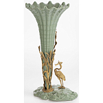 Ваза зеленая фарфоровая с волнистым краем с бронзовой фигуркой журавля Eden Garden  варинант исполнения - 4 | Loft Concept в Уфе