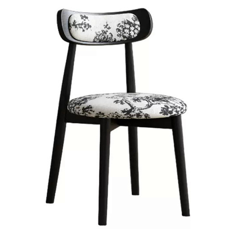 Стул обеденный деревянный с цветочной обивкой Foshan Chair Черный Белый Стул обеденный деревянный с цветочной обивкой Foshan Chair Черный Белый в Уфе | Loft Concept