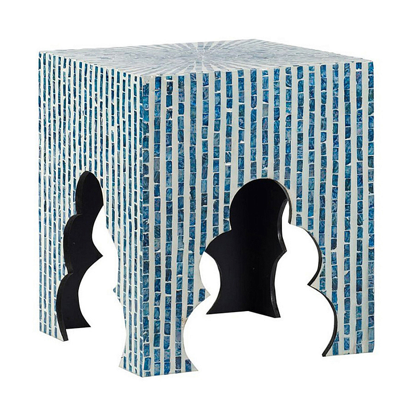 Приставной столик с инкрустацией раковинами устриц Bone Inlay Белый Синий в Уфе | Loft Concept 