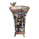 Ваза из фарфора черная с цветочной росписью и бронзовой стрекозой Spring Garden варинант исполнения - 2 | Loft Concept в Уфе