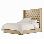 Кровать двуспальная бежевая с основанием из массива дерева с мягким изголовьем Flax Beds варинант исполнения - 1 | Loft Concept в Уфе