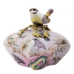 Шкатулка фиолетового цвета с рисунком бабочек и крышкой с фигуркой птицы на ветке Eden Garden варинант исполнения - 1 | Loft Concept в Уфе