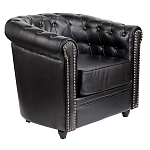 Кресло кожаное с мягкими подлокотниками на 4-х деревянных ножках Logan Leather Armchair black варинант исполнения - 1 | Loft Concept в Уфе