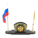 Визитница настольная с гербом и флагом России из природного камня змеевик Successful Leader варинант исполнения - 1 | Loft Concept в Уфе