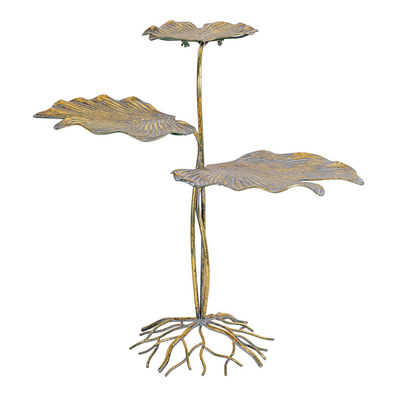 Столик приставной с тремя столешницами Тропические листья Tropical Forest gold Золотой в Уфе | Loft Concept 