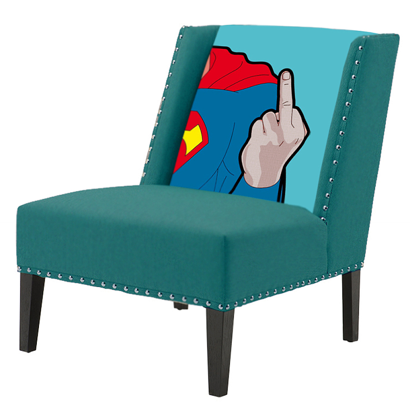 FUN Armchair "Superman fuck off" Turquoise Дизайнерское кресло с цветным принтом Бирюзовый в Уфе | Loft Concept 