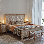 Двуспальная кровать из массива манго с резьбой Celestino Grey Mango Bed варинант исполнения - 2 | Loft Concept в Уфе
