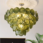 Люстра из зеленых стеклянных дисков с перламутровым эффектом Green Glowing Glaze варинант исполнения - 3 | Loft Concept в Уфе