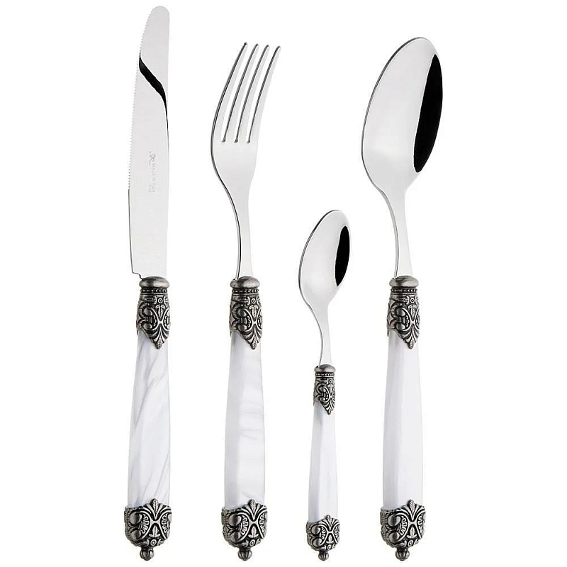 Набор столовых приборов на 6 персон 24 предмета Luxury Cutlery Серебряный Бежевый Черный Белый в Уфе | Loft Concept 