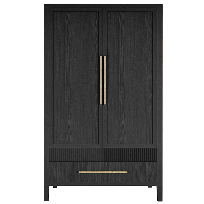 Шкаф платяной Primo с выдвижными ящиками шпон Светлый дуб Черный Золотой в Уфе | Loft Concept 