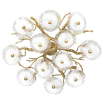 Потолочная люстра круглая ветвистыми бронзовыми элементами и стеклянными рифлеными дисками Textured Glass Chandelier варинант исполнения - 1 | Loft Concept в Уфе