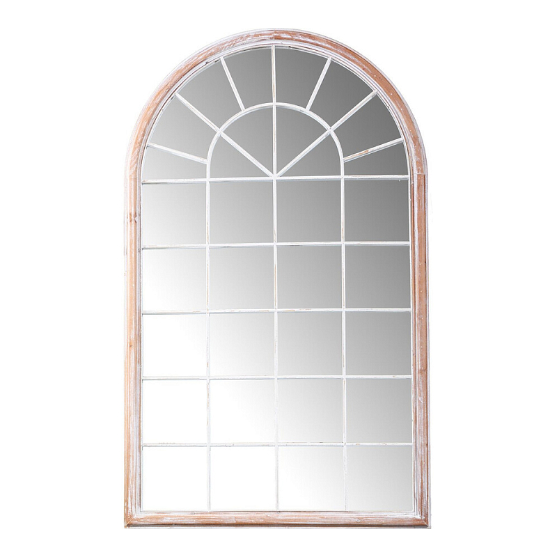 Зеркало-окно настенное в венецианском стиле с деревянной рамой бежевого цвета Venetian Smooth Белый Бежевый в Уфе | Loft Concept 
