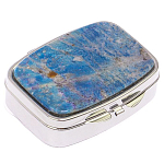 Таблетница карманная прямоугольная на 2 отделения с зеркалом и накладкой из натурального камня Лазурит Silver Stone Pillboxes варинант исполнения - 1 | Loft Concept в Уфе