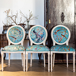Стул из массива бука бирюзовый с изображением птиц и цветов Turquoise Beige Chinoiserie Peach Garden Chair варинант исполнения - 7 | Loft Concept в Уфе