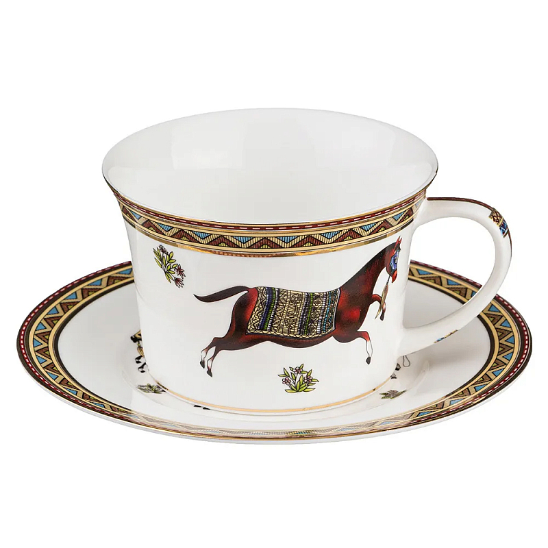 Чайная пара из фарфора с изображением лошади 250 мл Porcelain Horse Set  Белый Мульти в Уфе | Loft Concept 