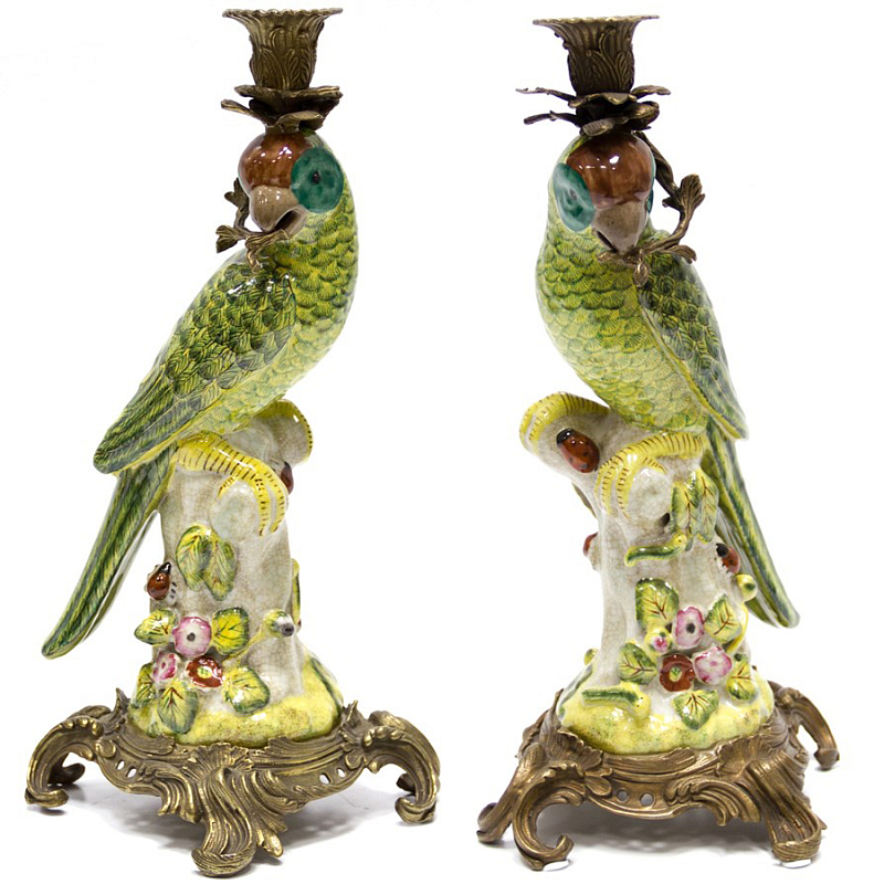 Подсвечник Candlestick Green Parrot Зеленый Бронза в Уфе | Loft Concept 