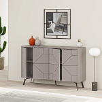 Комод бежево-серый с 4-мя дверцами с геометрическим рисунком на металлических ножках DUNE CONSOLE LIGHT MOCHA варинант исполнения - 2 | Loft Concept в Уфе