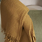 Плед из шерсти цвета охры с бахарамой Waffle Comfort варинант исполнения - 4 | Loft Concept в Уфе