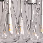 Люстра с 7-ю прозрачными плафонами из стекла в форме капли на круглом потолочном основании цвета хром Lucid Rain  варинант исполнения - 9 | Loft Concept в Уфе