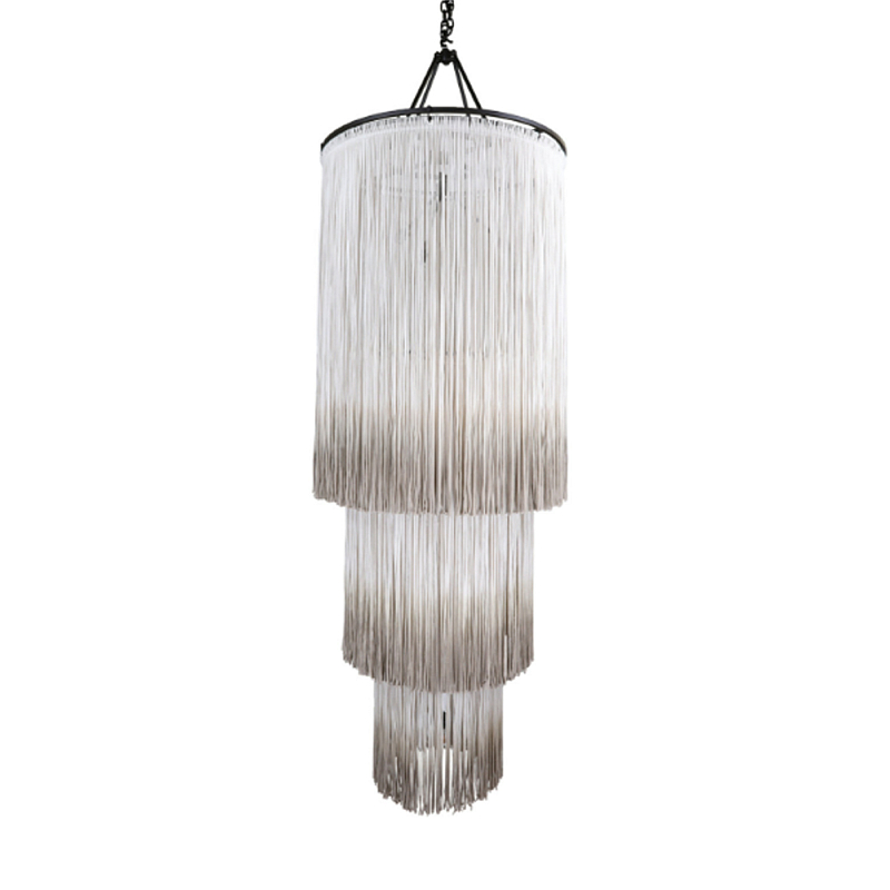 Люстра круглая трехъярусная из бахромы Milk Gradient Braided Fringe Молочный в Уфе | Loft Concept 