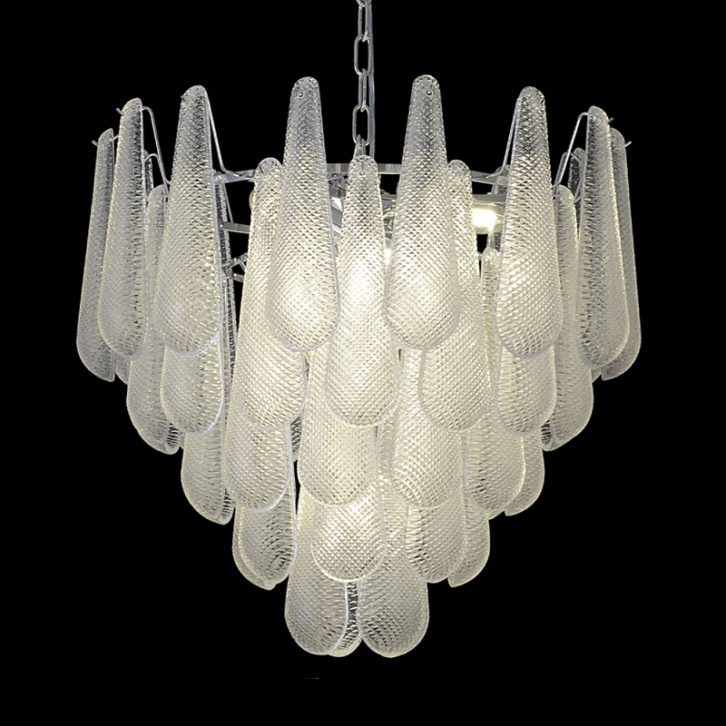 Люстра с подвесками из рифленного стекла в форме капель Textured Glass Chandelier Прозрачный Хром Люстра с подвесками из рифленного стекла в форме капель Textured Glass Chandelier Прозрачный Хром в Уфе | Loft Concept