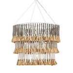 Люстра трехъярусная с декором из круглых деревянных бусин с кисточками Gray Brown Wooden Beads Chandelier варинант исполнения - 2 | Loft Concept в Уфе
