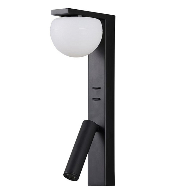 Бра с белым полусферическим плафоном и цилиндрическим поворотным спотом Trumpet Wall Lamp Черный Белый Бра с белым полусферическим плафоном и цилиндрическим поворотным спотом Trumpet Wall Lamp Черный Белый в Уфе | Loft Concept