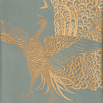 Обои ручная роспись в стиле Арт-деко Whistler Peacocks Golden colourway on Blue Grey dyed silk варинант исполнения - 2 | Loft Concept в Уфе