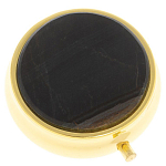 Таблетница карманная круглая с 3-мя отделениями с зеркалом и накладкой из натурального камня Соколиный глаз Gold Stone Pillboxes варинант исполнения - 1 | Loft Concept в Уфе