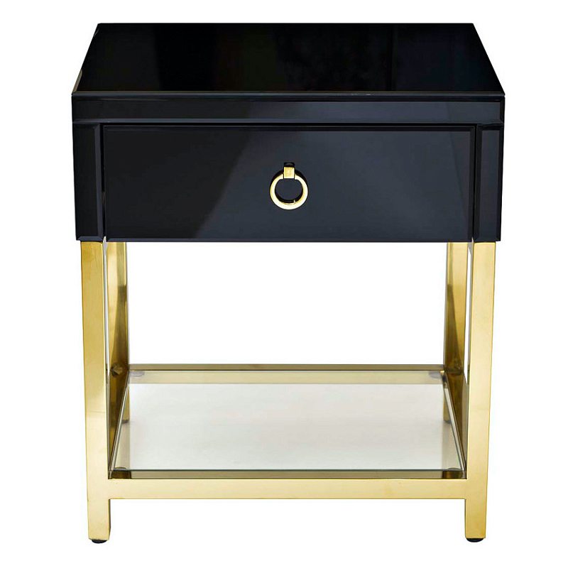 Тумба Black Gold Nightstand Глянцевый черный Глянцевое золото Прозрачный в Уфе | Loft Concept 