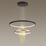 Люстра подвесная с 2-мя круглыми подвесами в черном и золотистом цвете и вертикальными подвесками Ring Horizontal варинант исполнения - 4 | Loft Concept в Уфе