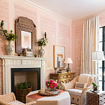 Обои ручная роспись Jharokha Arches Original colourway on pink painted Xuan paper варинант исполнения - 3 | Loft Concept в Уфе