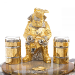 Икорница со стопками с декором "Рыбак с санями" с гравировкой на подставке из натуральных камней Агат Мрамор Decorative Cavair Dishes варинант исполнения - 3 | Loft Concept в Уфе