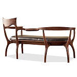 Кушетка с деревянным каркасом и сиденьем из коричневой натуральной кожи Moon Walnut Furniture варинант исполнения - 8 | Loft Concept в Уфе