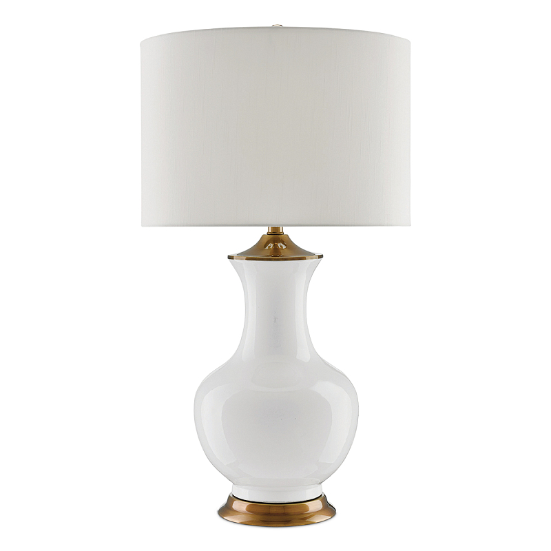 Настольная лампа белого цвета с фарфоровым основанием и латунными акцентами и тканевым абажуром Currey & Company Белый Латунь в Уфе | Loft Concept 