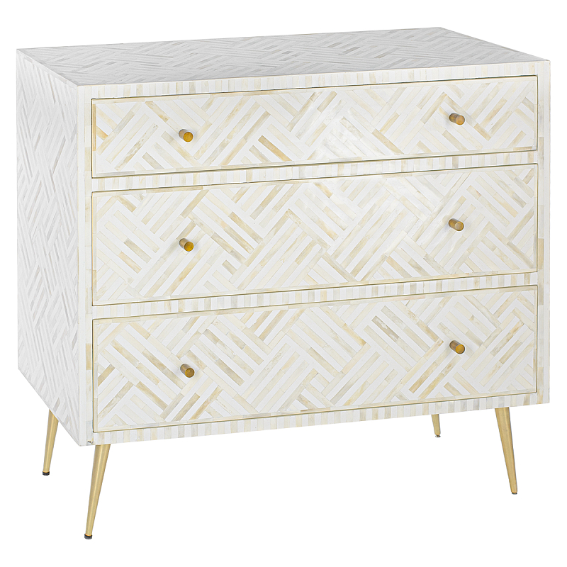 Комод инкрустация костью White Indian Bone Inlay 3 drawer Белый Белый в Уфе | Loft Concept 