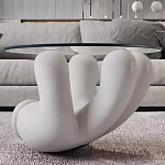 Дизайнерский журнальный стол с круглой прозрачной столешницей на белом фигурном основании Luqak варинант исполнения - 1 | Loft Concept в Уфе