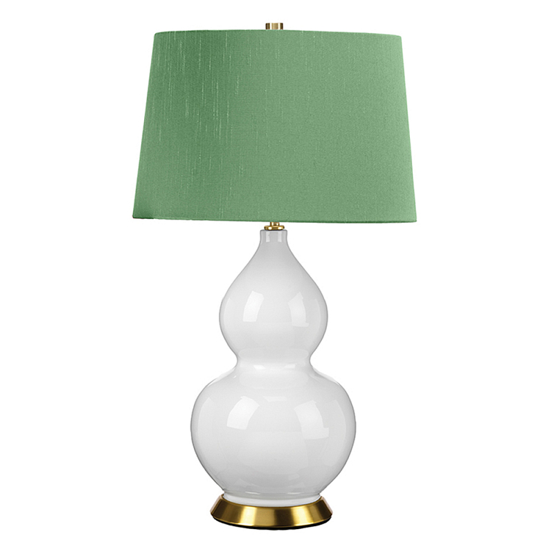 Настольная лампа с белым фигурным основанием на латунном основании и зеленым тканевым конусным абажуром Elstead Lighting Белый Латунь Зеленый в Уфе | Loft Concept 