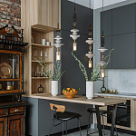 Подвесной светильник с белыми фигурными стеклянными элементами и бронзовыми вставками Высота 100 см Gabriel Scott Luna варинант исполнения - 9 | Loft Concept в Уфе