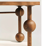 Обеденный стол деревянный с круглыми декоративными элементами на ножках Koko варинант исполнения - 1 | Loft Concept в Уфе