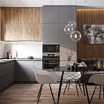 Серый матовый кухонный гарнитур с фасадом под дерево Vincens Kitchen Set варинант исполнения - 1 | Loft Concept в Уфе