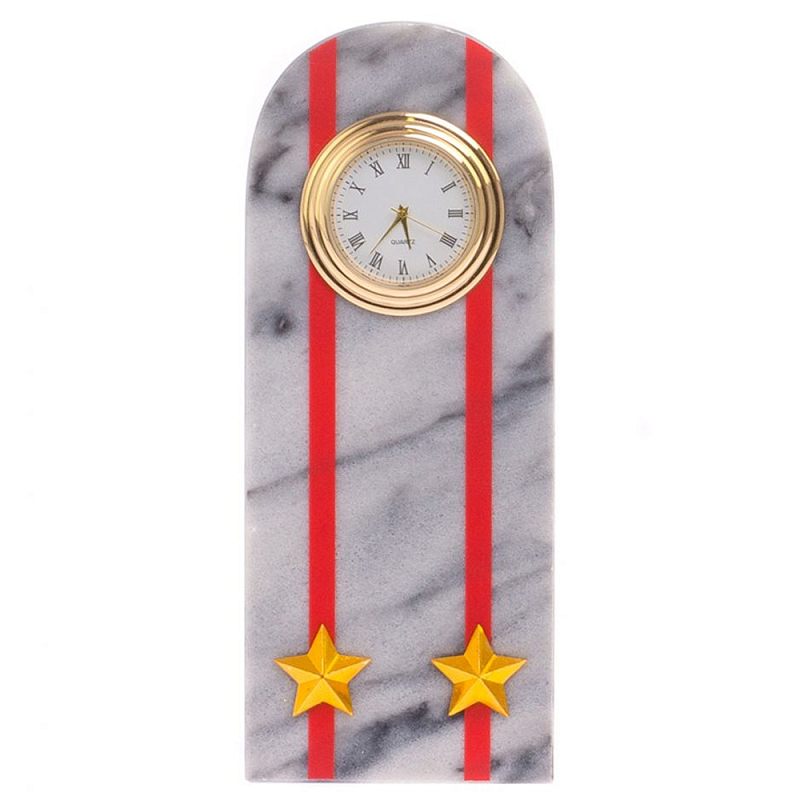 Часы погон МВД подарочные настольные из натурального камня Мрамор Military Clock Белый Мрамор Bianco Красный Золотой в Уфе | Loft Concept 