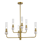 Люстра с 6-ю плафонами в форме стеклянных трубок и мраморных декоративных элементов Montreal варинант исполнения - 1 | Loft Concept в Уфе