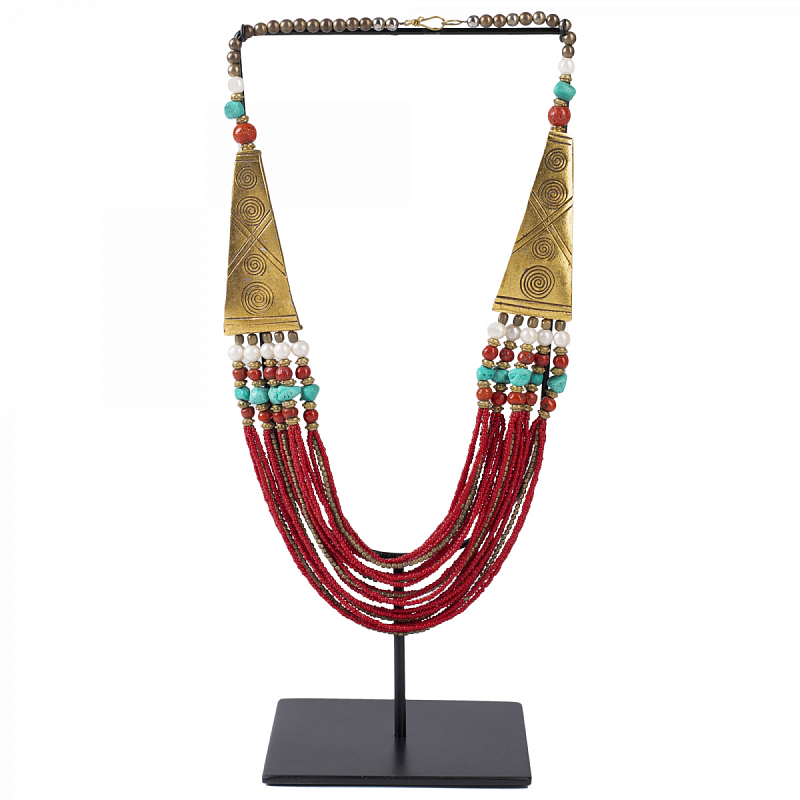 Ожерелье на подставке NECKLACE RED AND BRASS Латунь Красный в Уфе | Loft Concept 